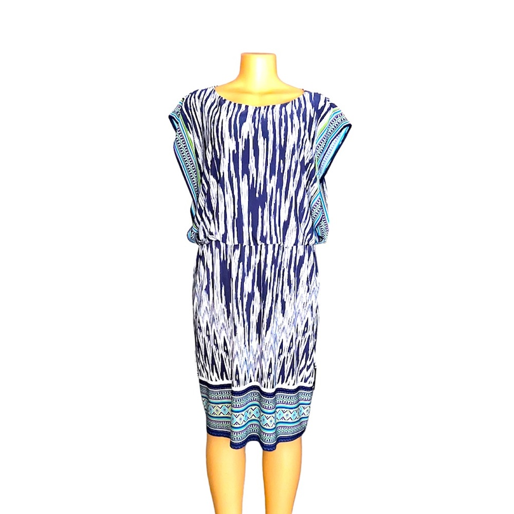 Chicos Blue and White “Becky” Blouson Dress size L